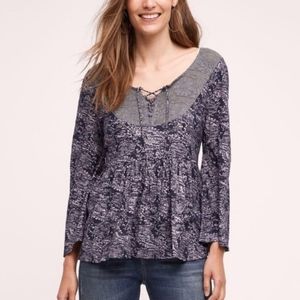 🍍Anthropologie Belled Sleeve Lace Front Top